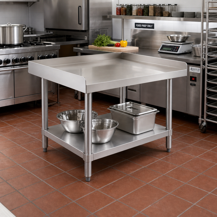 Product image #2 for 48-Inch x 30-Inch Stainless Steel Equipment Stand with 2-Inch Turn-Up and Undershelf