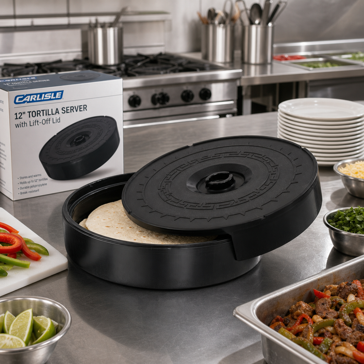 Product image #3 for Carlisle 12-Inch Black Polypropylene Tortilla Server with Lift-Off Lid