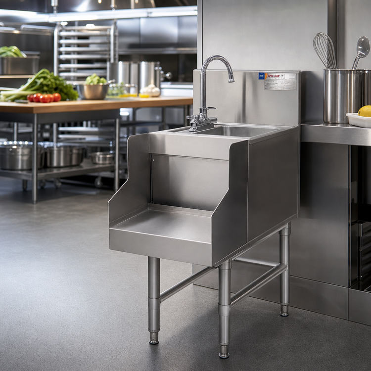 Product image #2 for Spec-Bar 14-Inch x 19-Inch Freestanding Stainless Steel Wet Waste Blender Station with 6-Inch Sink and T&S Glass Filler
