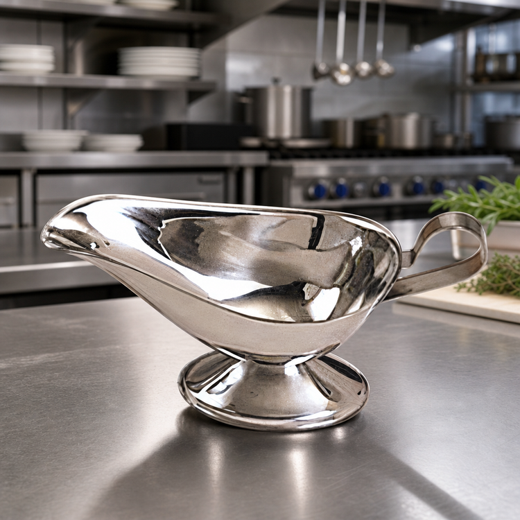 Product image #2 for American Metalcraft Stainless Steel 5 oz Gravy Boat with Flat Loop Handle and Tapered Spout