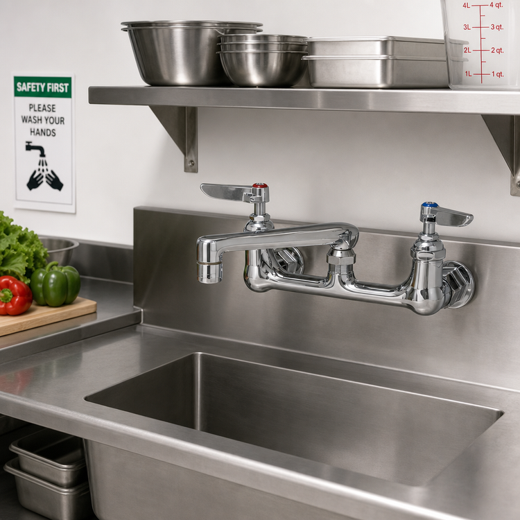 Product image #2 for Wall-Mount Swivel Pantry Mixing Faucet with 6-Inch Cast Spout, 8-Inch Centers