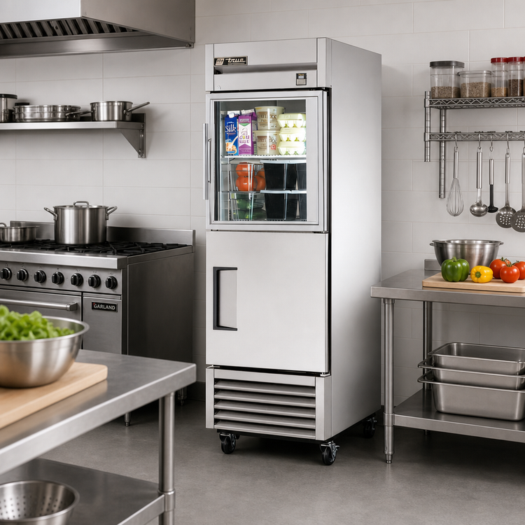 Product image #2 for True 27-Inch One-Section Bottom-Mounted Reach-In Combination Refrigerator with Framed Glass and Stainless Steel Half Doors