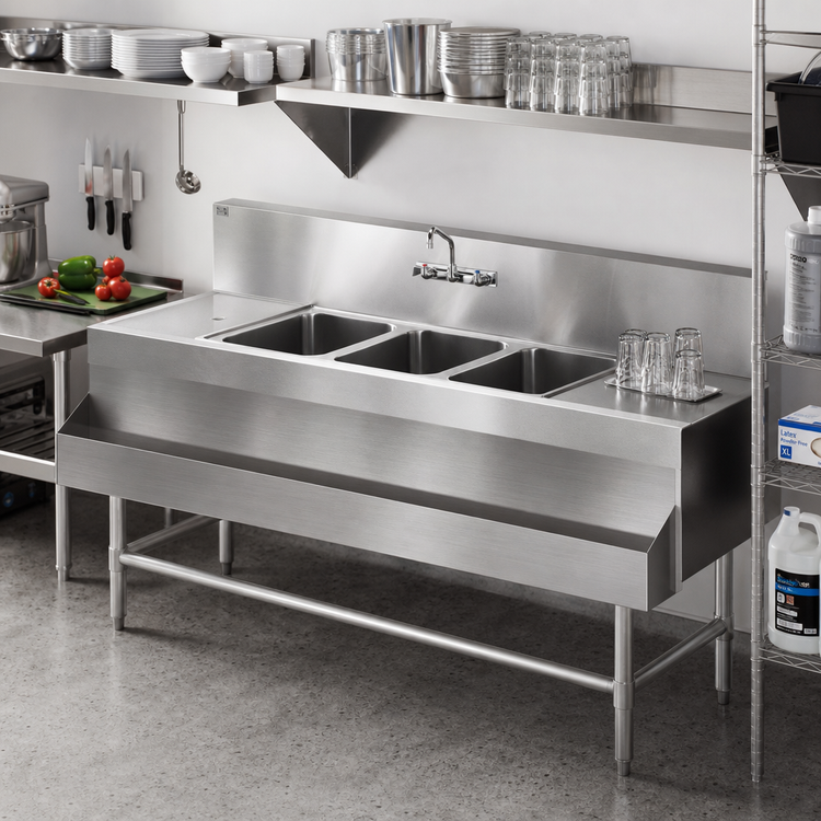Product image #2 for Eagle Spec-Bar 3-Compartment Underbar Sink Unit with Right Drainboard, 72 x 24 Inches