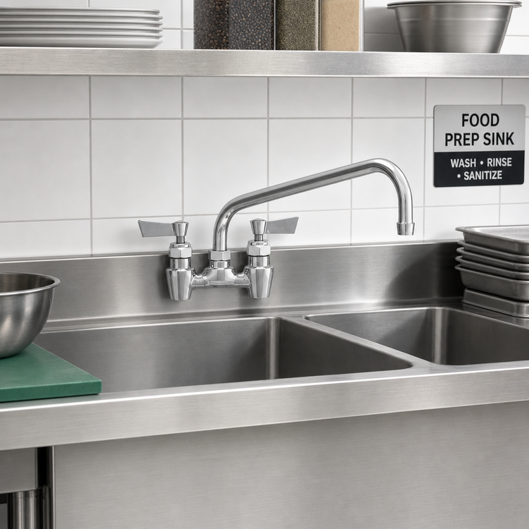 Product image #2 for Fisher Stainless Steel 4-Inch Center Backsplash Faucet with 12-Inch Swing Spout and Lever Handles