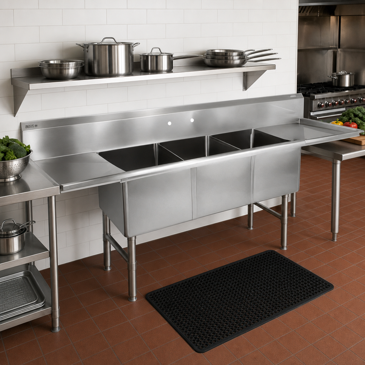 Product image #2 for John Boos B Series 3-Compartment Stainless Steel Sink with Left & Right Drainboards, 105-1/4-Inch Wide