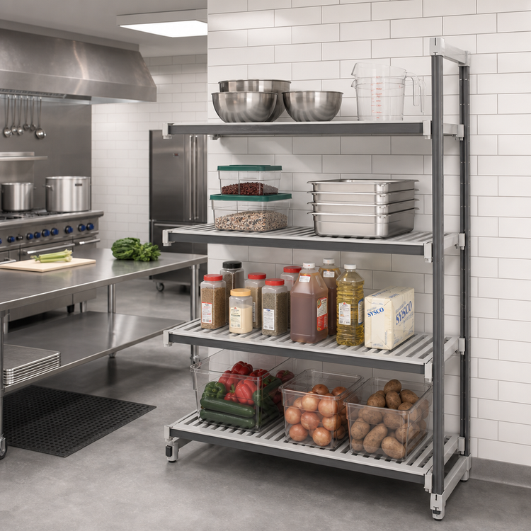 Product image #2 for Cambro Camshelving Elements XTRA 4-Tier Stationary Add-On Shelving Unit, 36 x 24 x 84 Inches, Speckled Gray
