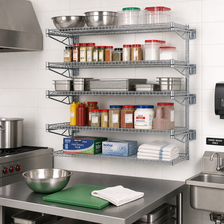 Product image #2 for QuadTruss Piggyback Wall-Mounted 5-Tier Open Wire Shelf Kit, 36 x 18 Inches, Chrome