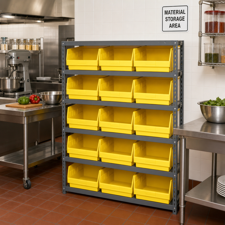 Product image #2 for Quantum Heavy-Duty Stationary Wire Shelving Unit with 5 Shelves and 12 Bins, 18 x 36 x 39 Inches