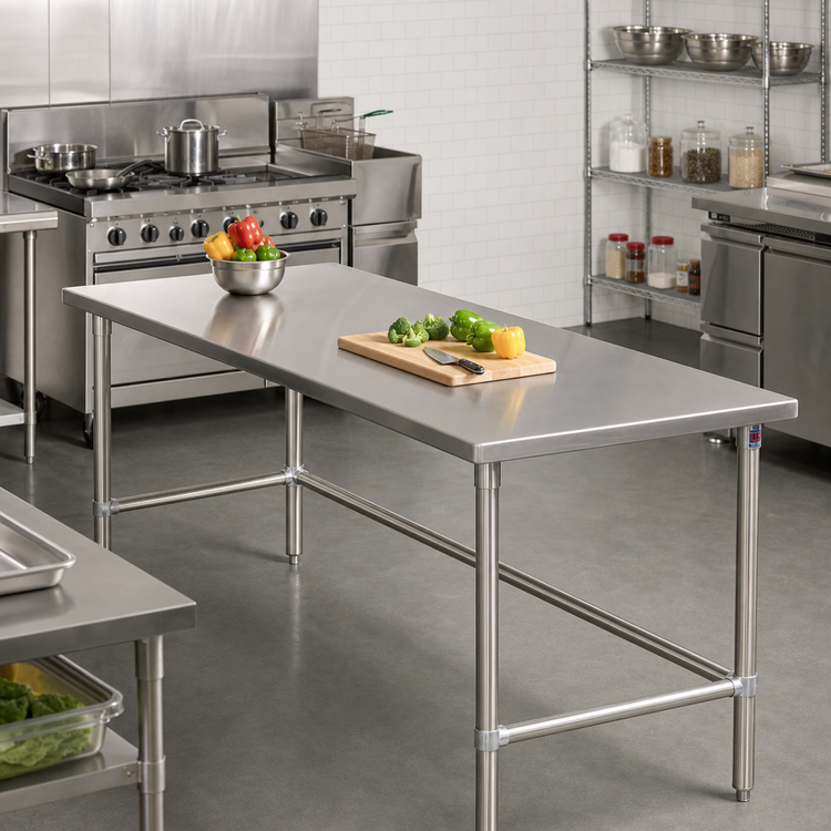 Product image #2 for John Boos Stallion 14-Gauge Stainless Steel Top Work Table with Safety Edge, 108 x 30 Inches