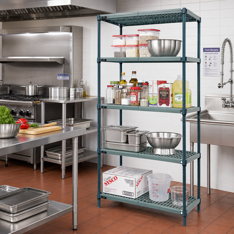Product image #2 for Quantum 4-Tier Stationary Wire Plastic Mat Shelving Unit, 36W x 21D x 74H