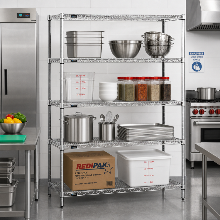 Product image #2 for Redipak Red-i-Pak 4-Tier Stationary Wire Shelving Unit, 48 x 24 x 74 Inches, Chrome Finish