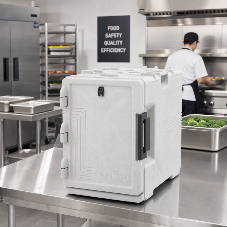 Product image #3 for Cambro Ultra Pan Carrier S-Series Front-Loading Insulated Food Pan Carrier, 4-Pan Capacity, Speckled Gray