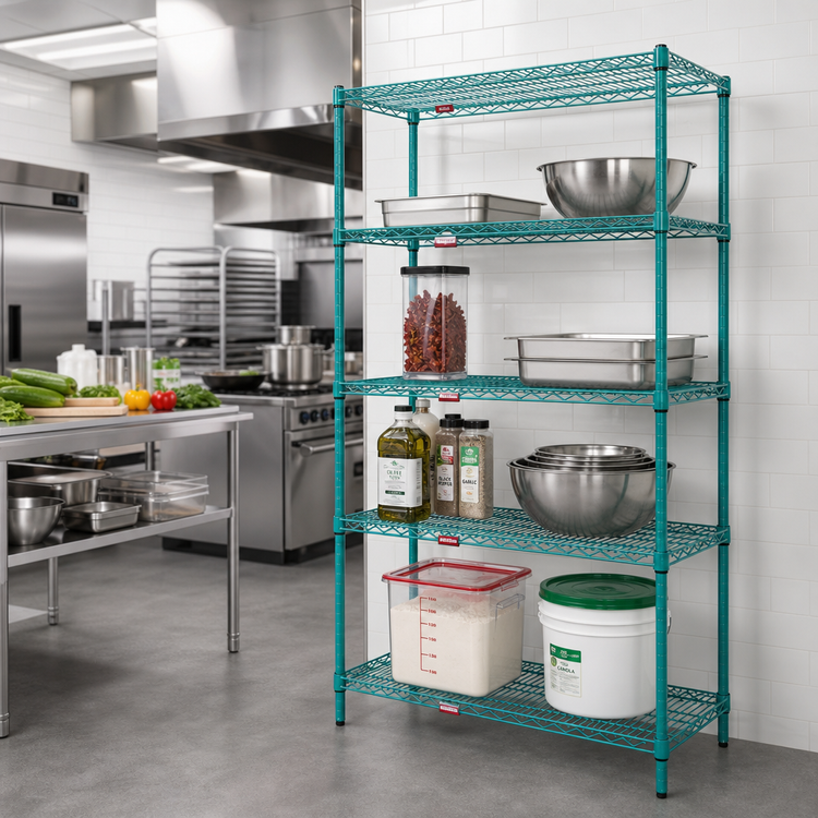 Product image #2 for EagleGard 4-Tier Stationary Starter Wire Shelving Unit, 48W x 24D x 63H, Blue-Green Hybrid Epoxy Finish