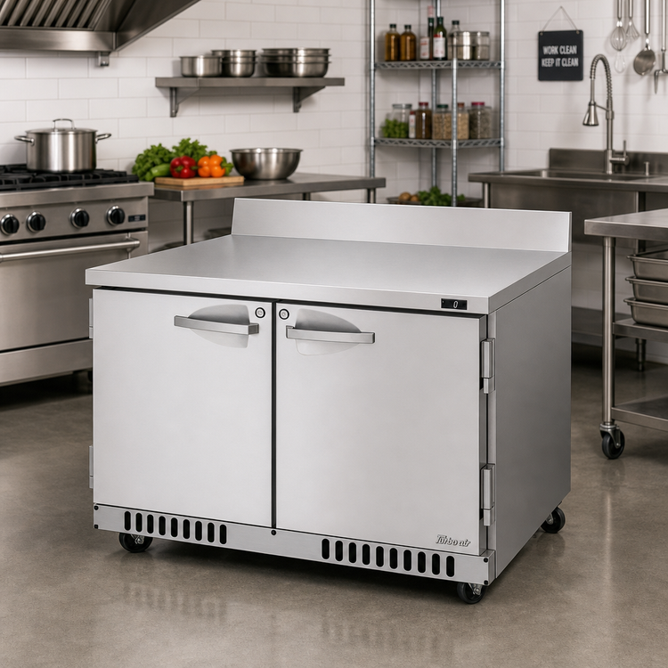 Product image #2 for Turbo Air PRO Series 48-1/4-Inch Two-Section Front Breathing Worktop Freezer with Solid Swing Doors