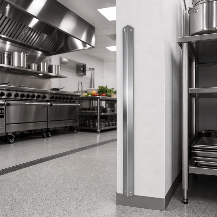 Product image #2 for 48 Inch x 4 Inch x 4 Inch 16-Gauge Stainless Steel Corner Guard with Adhesive Tape Backing
