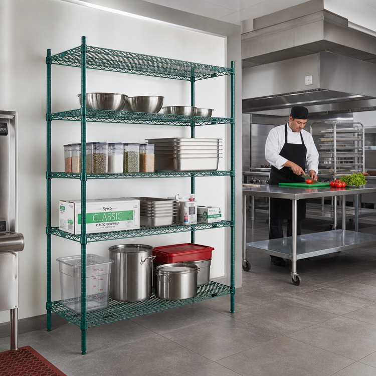 Product image #3 for Eagle Valu-Gard Green Epoxy 4-Tier Double-Mat Wire Shelving Starter Unit, 60W x 18D x 63H