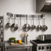 Thumbnail image #2 for Advance Tabco Wall-Mounted Stainless Steel Pot Rack with Single Bar and 9 Plated Double Hooks, 96 Inch
