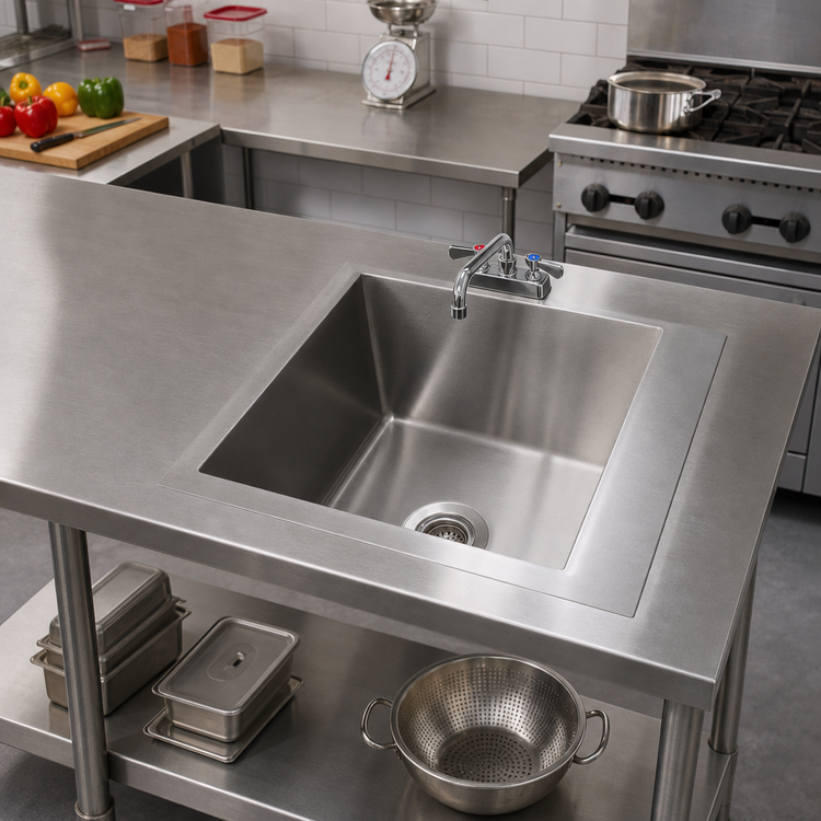 Product image #2 for Advance Tabco Welded Table Top Single Bowl Sink with Faucet, 16 x 20 x 12 Bowl