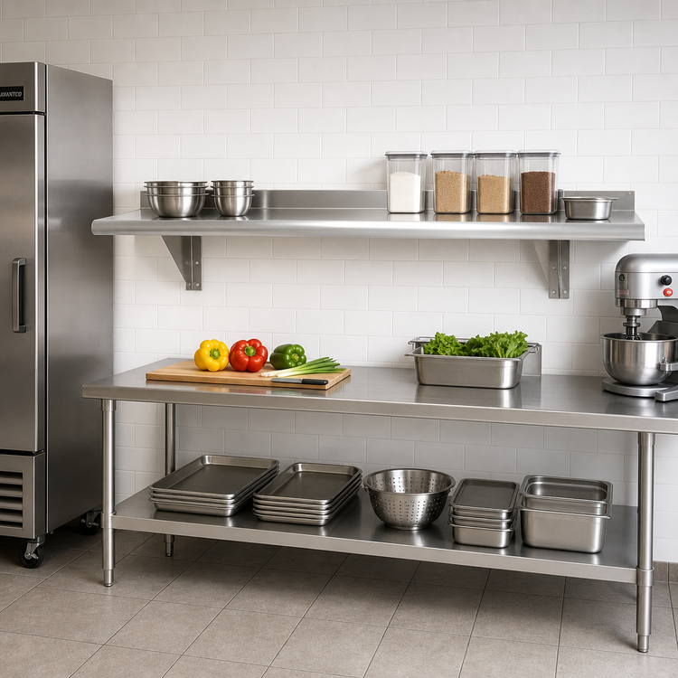 Product image #2 for Advance Tabco 132-Inch x 18-Inch Wall-Mounted 16 Gauge 304 Stainless Steel Shelf