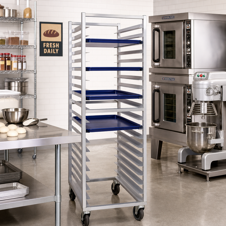 Product image #2 for New Age 7331 Full-Height Aluminum Bun Pan Rack, Open Sides, End Loading, 20 Sheet Pan Capacity