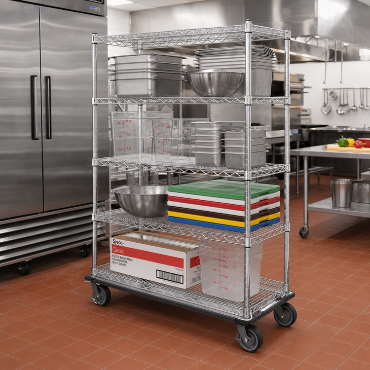 Product image #2 for Metro Super Erecta Chrome Wire Dolly Truck, 36"W x 24"D x 69"H, 4 Shelves