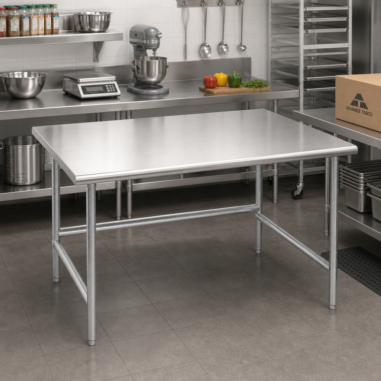 Product image #2 for Advance Tabco 48" x 48" 14-Gauge 304 Stainless Steel Top Work Table with Galvanized Base
