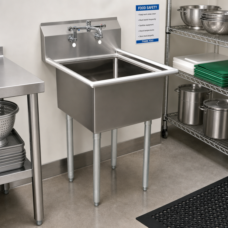 Product image #2 for Omcan USA 1-Compartment Pot Sink with 21" x 18" x 14" Bowl and 9-3/4" Backsplash