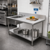 Thumbnail image #2 for 60-Inch x 24-Inch 18-Gauge 430 Stainless Steel Prep Sink Work Table with Left-Side Bowl, Backsplash, and Undershelf