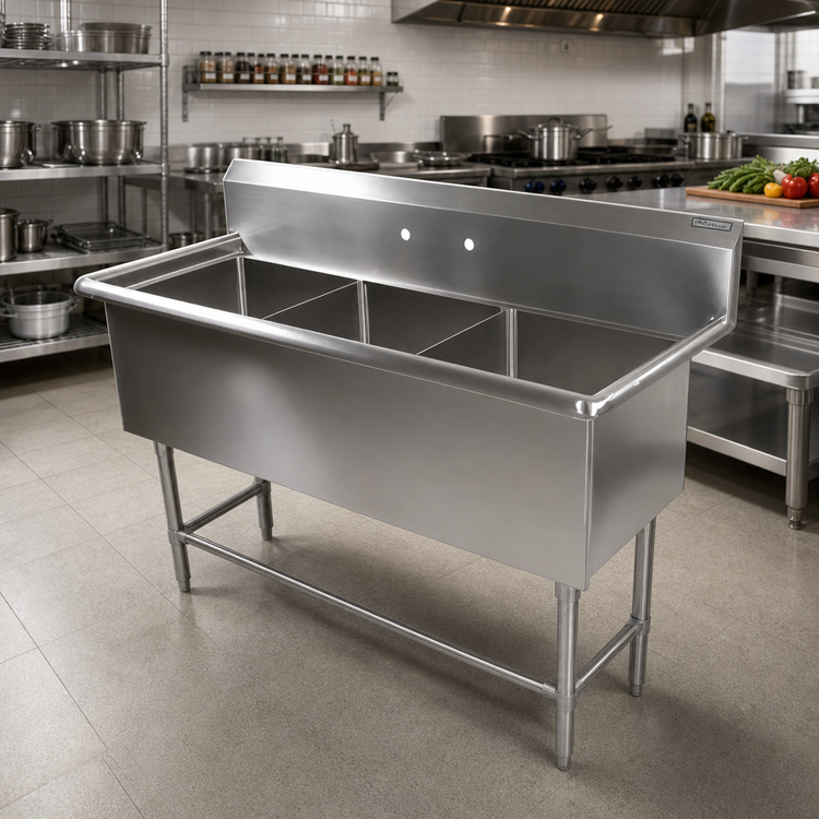 Product image #2 for John Boos Pro-Bowl 3-Compartment Stainless Steel Floor Model Sink with 20 x 20 x 12 Inch Bowls