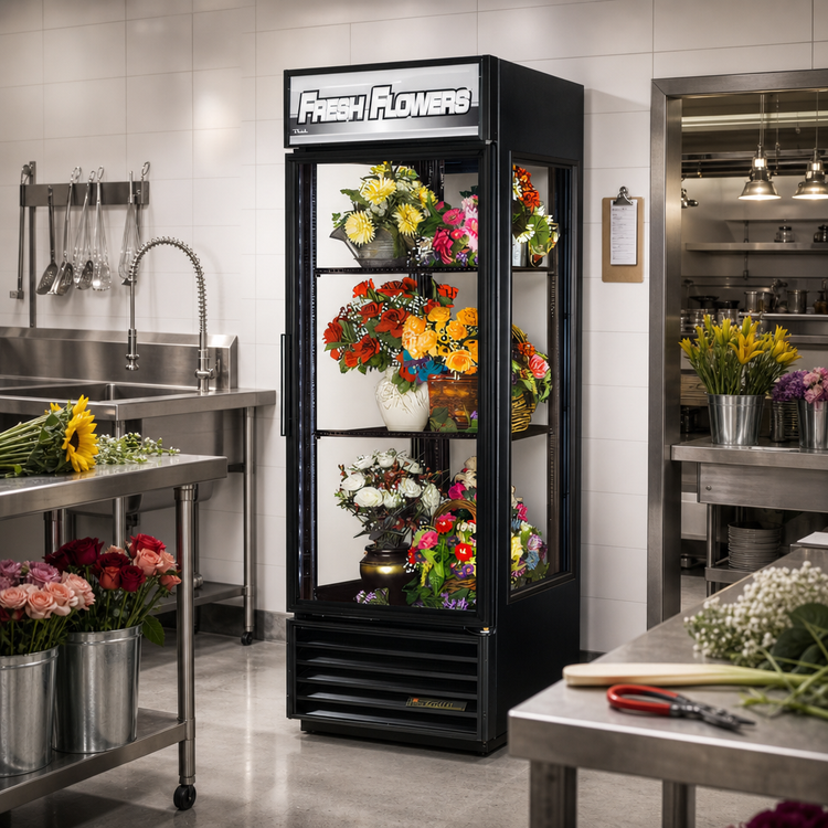 Product image #2 for True One-Section Floral Merchandiser Refrigerator with Hinged Low-E Glass Door