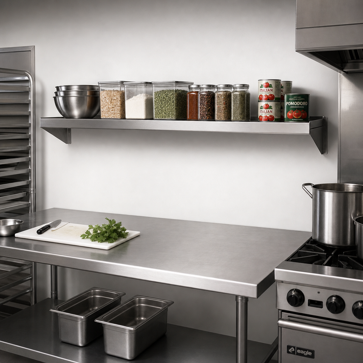 Product image #2 for Eagle Group Wall-Mounted Shelf, 120 Inch W x 12 Inch D, 16 Gauge Type 304 Stainless Steel