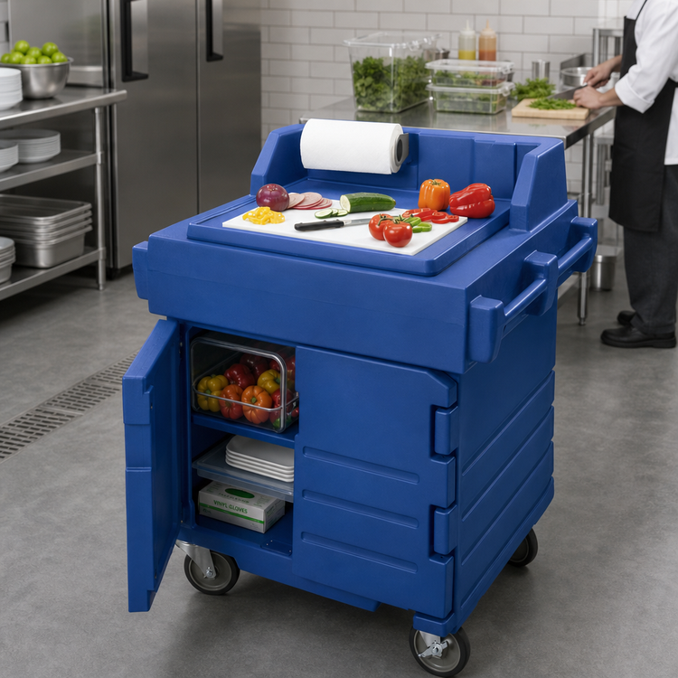 Product image #3 for Cambro CamKiosk® Mobile Counter/Utility Work Station with Enclosed Storage, Navy Blue