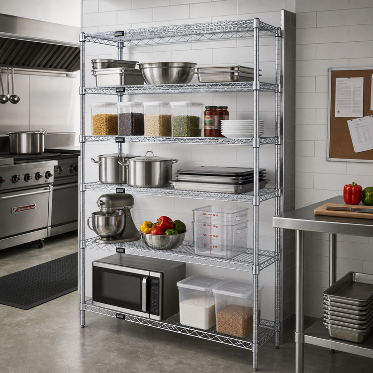 Product image #2 for Quantum Chrome-Plated Wire Shelving Starter Kit, 72-Inch W x 14-Inch D x 74-Inch H, 5 Shelves