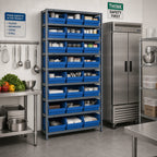 Thumbnail image #2 for Quantum 1275-209 Heavy-Duty Stationary Galvanized Wire Shelving Unit, 10 Shelves, 27 Bins, 36 x 12 x 75 Inches
