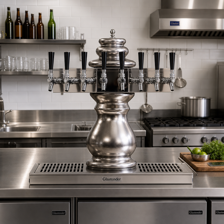 Product image #2 for Glastender Braumeister 8-Faucet Glycol-Cooled Countertop Draft Dispensing Tower with Surface-Mount Drain Pan