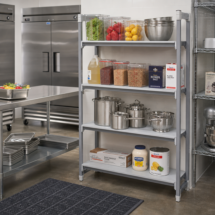 Product image #2 for Cambro Camshelving Elements XTRA 4-Shelf Universal Solid Shelf Kit, 18 x 36 Inches, Speckled Gray