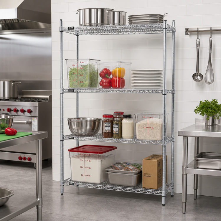 Product image #2 for Eagle Redi-Pak 4-Tier Stationary Wire Shelving Unit, 36"W x 24"D x 63"H, Zinc Finish