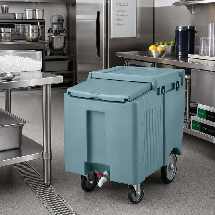 Product image #3 for Cambro SlidingLid Mobile Ice Caddy, 125 lb Capacity, Slate Blue