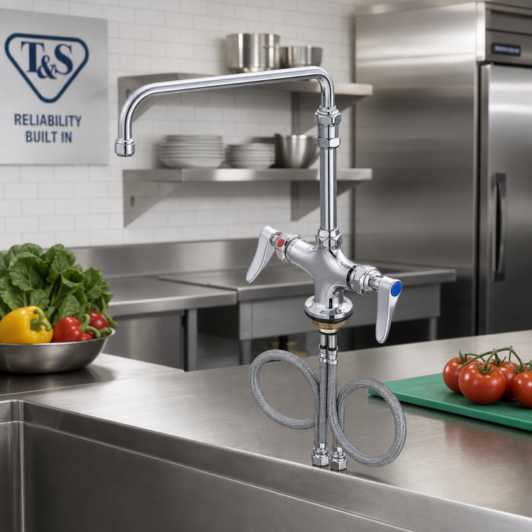 Product image #2 for T&S Brass Low-Lead Double Pantry Deck-Mount Faucet with 14-Inch Swing Nozzle