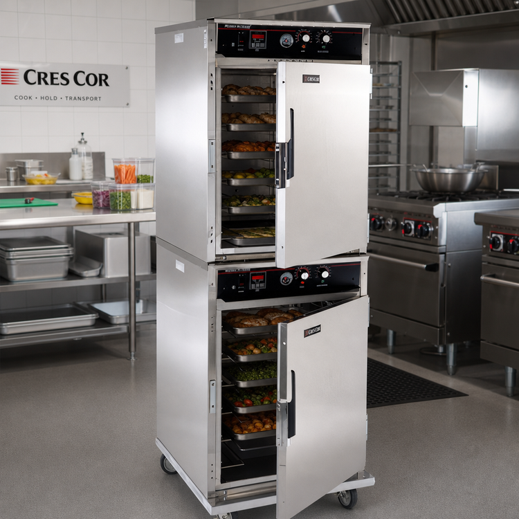 Product image #2 for Cres Cor Roast-N-Hold Mobile Stacked Half-Size Convection Cook and Hold Oven with Programmable LED Controls, 208V