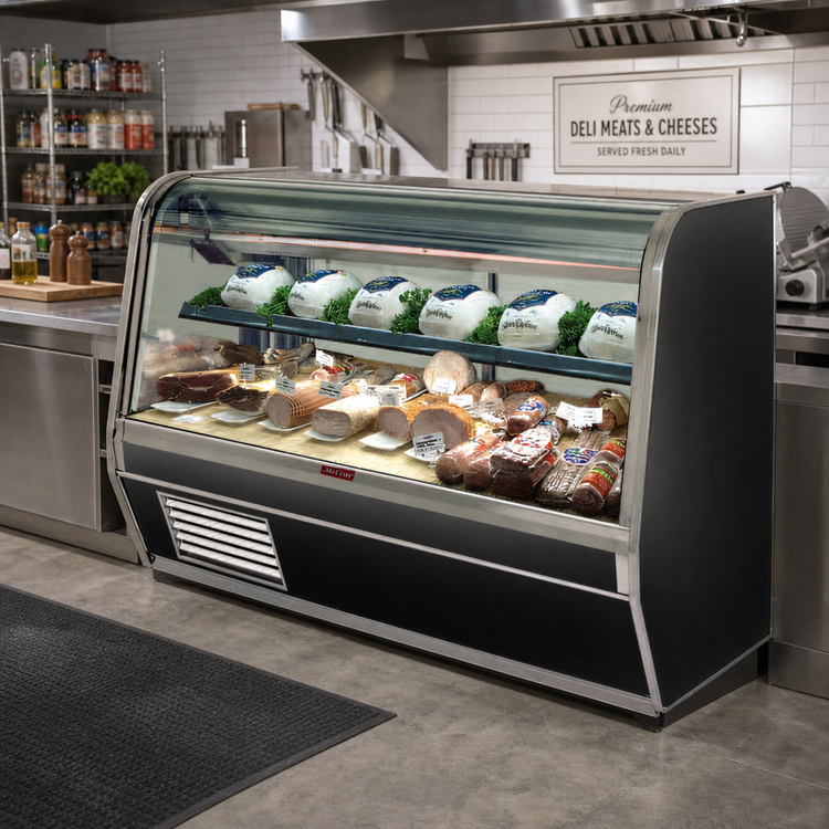 Product image #2 for Howard-McCray 32E Series 74-Inch Curved Glass Refrigerated Deli Meat & Cheese Service Case