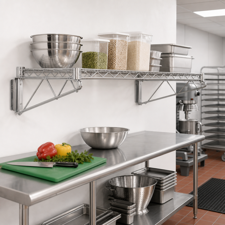 Product image #2 for Quantum Wall-Mount Cantilever Single Wire Shelf, 54 x 24 Inches, Chrome Plated