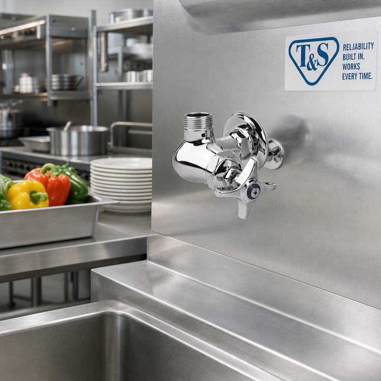 Product image #2 for T&S Brass B-0210-LNM Single-Temperature Wall-Mount Pantry Faucet with Swivel Outlet, Without Nozzle, Low-Lead
