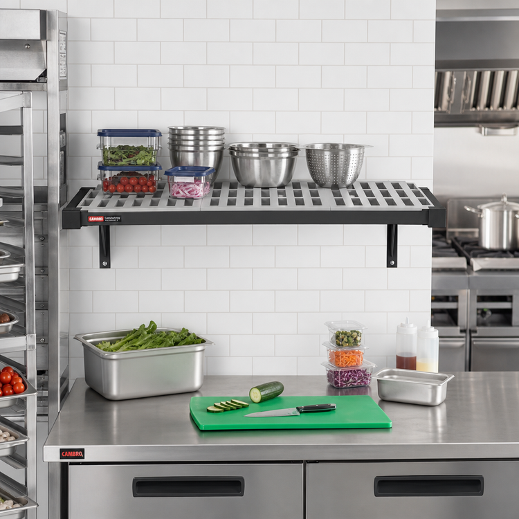 Product image #2 for Cambro Camshelving Elevation 24" x 48" Wall-Mounted Vented Shelf Kit with CamGuard, Brushed Graphite