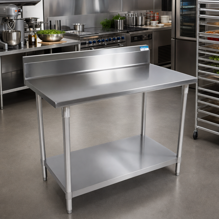 Product image #2 for BK Resources 72 Inch x 24 Inch 18 Gauge T-430 Stainless Steel 5 Inch Riser Work Table with Undershelf