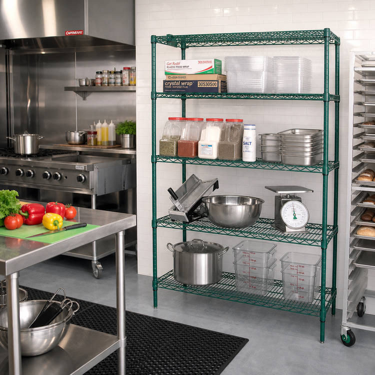 Product image #2 for Quantum 4-Shelf Wire Shelving Starter Kit, 48"W x 36"D x 63"H, Green Epoxy Finish
