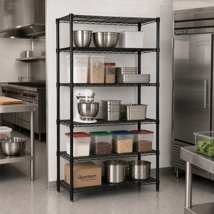 Product image #2 for Quantum 48"W x 18"D x 74"H Wire Shelving Starter Kit with 5 Shelves, 600-800 lb. Capacity, Black Epoxy Finish