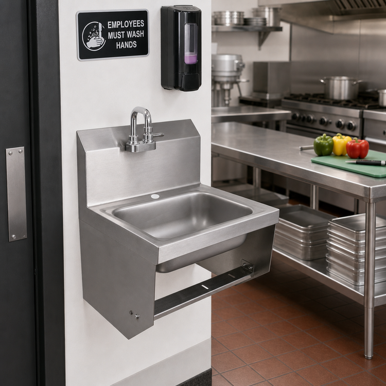 Product image #2 for Wall-Mounted 304 Stainless Steel Hand Wash Sink with 14 x 10 x 5-Inch Bowl and 8-1/8-Inch Backsplash