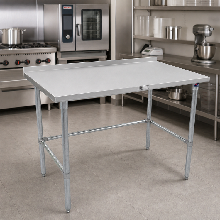 Product image #2 for John Boos Stallion 84-Inch x 36-Inch 14-Gauge 300-Series Stainless Steel Work Table with Rear Up-Turn and Galvanized Base