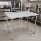 Thumbnail image #2 for John Boos Stallion ST4R1.5-3684GBK 84-Inch x 36-Inch 14-Gauge 300-Series Stainless Steel Work Table with Rear Up-Turn and Galvanized Open Base